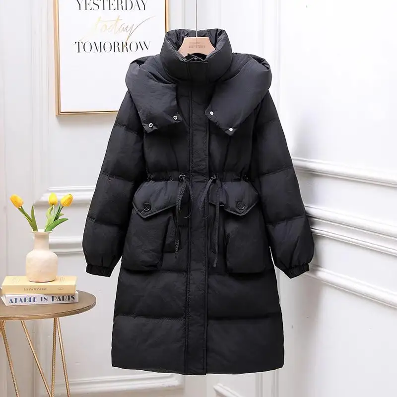 

Faionable Du down Jaet Women's Mid-Length Loose Fit Slimming Korean Sle Winter Coat White Du Feather Regular Thin