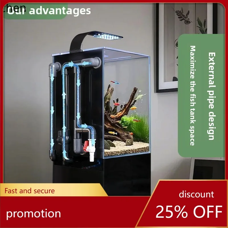 CZ Filter Fish Tank Living Room Desktop Fish Tank Ultra Clear Glass Vertical Square Tank Pipe Fittings External Complete Set