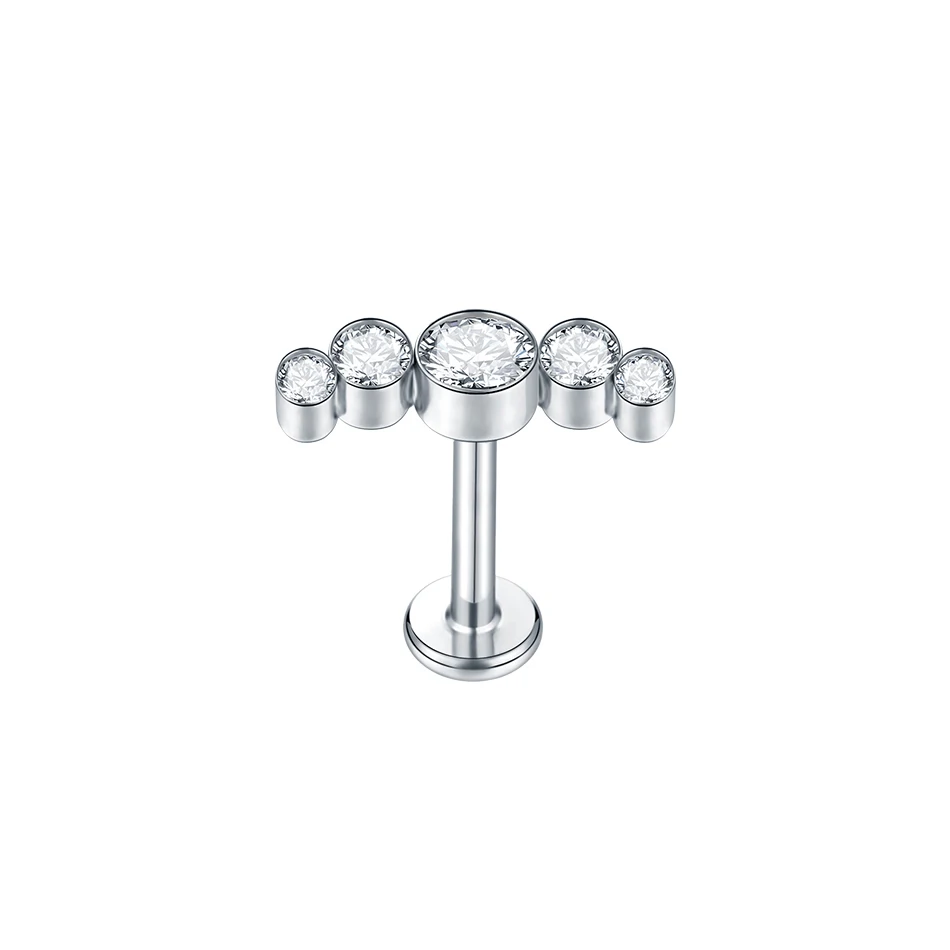 1PC Implantaat Grade Titanium Zirkoon Stud Oorbel Intern Schroefdraad Ster Labret Piercing Lip Monroe Helix Tragus Piercing Sieraden