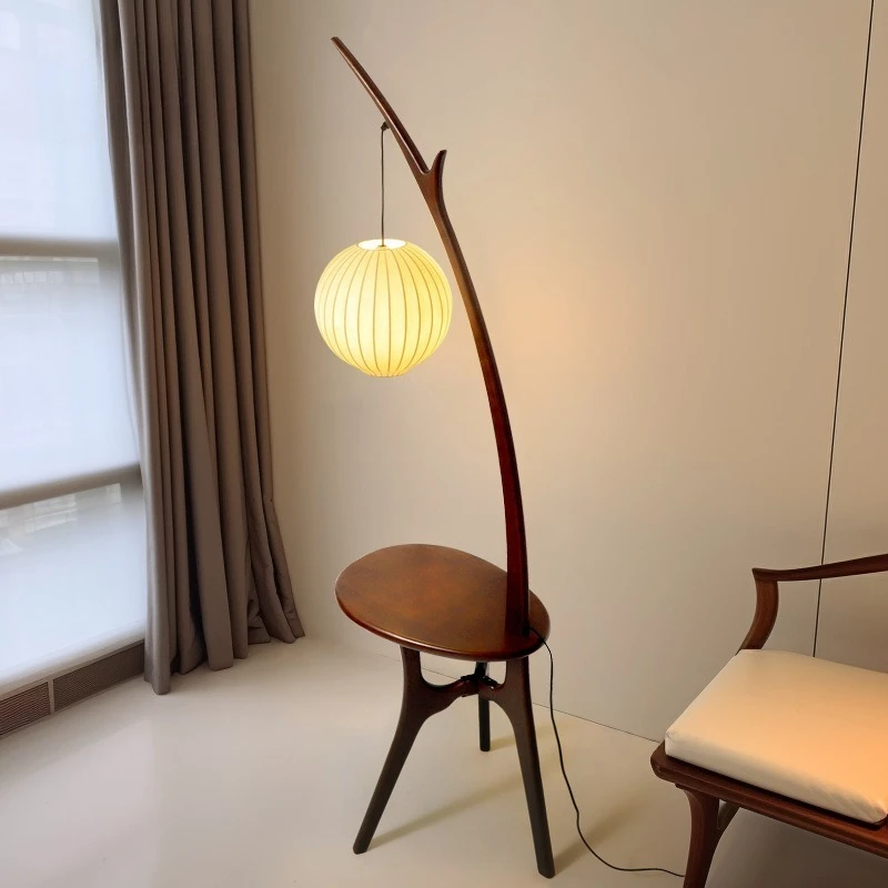 Medieval coffee table storage floor lamp retro grapefruit solid wood edge table living room