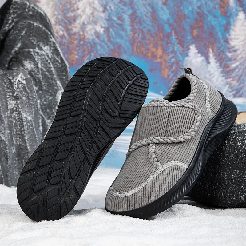 Winter Men's Wide-Fit Warm Fleece-Lined Shoes with Adjustable Straps, Orthopedic Corduroy, Non-Slip Soft Sole, Casual Style for Bunions, Swollen Feet, and Diabetics