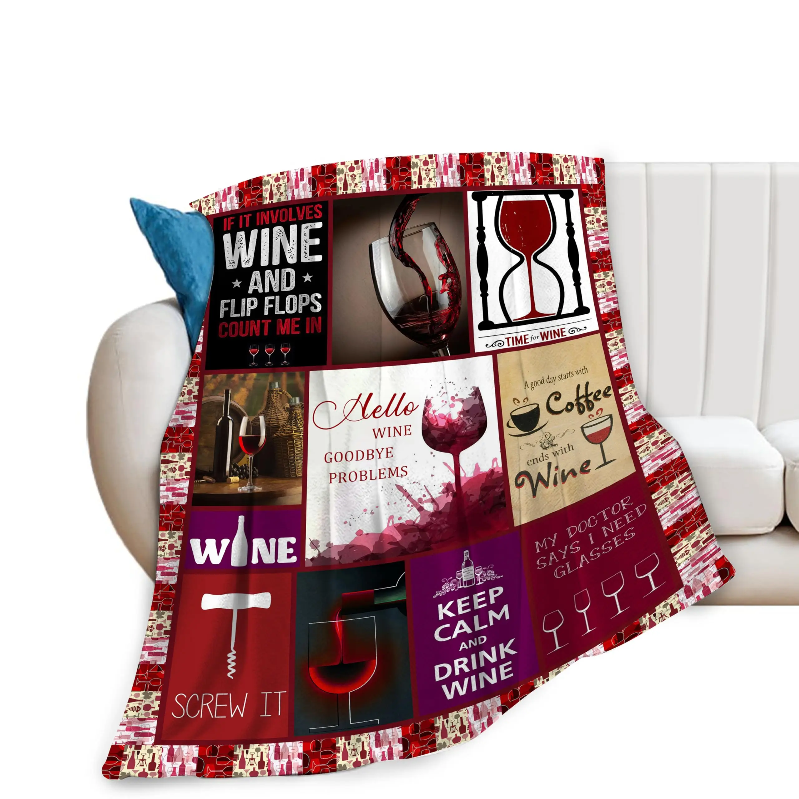 Red Wine Glasses Theme Fleece Blanket Lightweight Ultra-Soft Throw Blanket for Sofa Couch Bed Camping Travel Soft Cozy Blanket