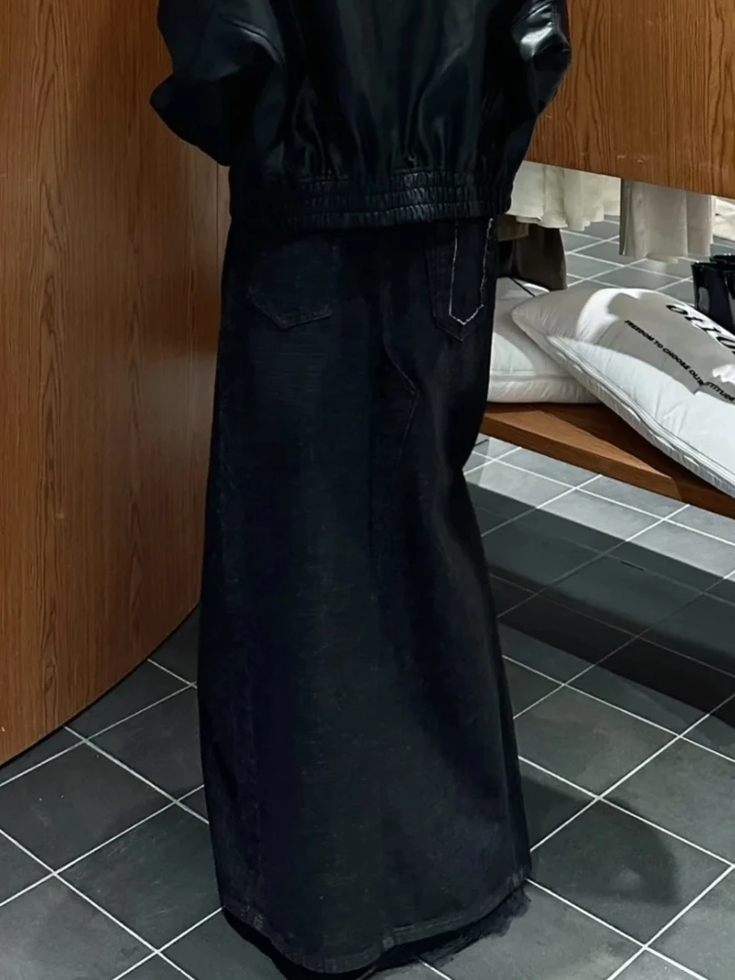 가을 겨울 여성 고블린 코어 다크 아카데미 Y2k 데님 맥시 스커트 패치 워크 하라주쿠 일본 그런지 2000년대 사이버 펑크 E-girl