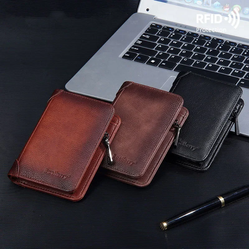 

Zipper Vintage Small Short Wallets for Men Male Coin Pocket Card Holder Case Leather Wallet Luxury Designer Purse Cartera Hombre