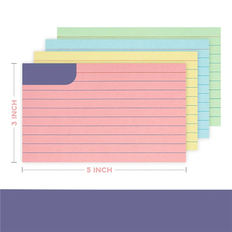 Kartu Indeks Berwarna 600 Lembar 3X5 Inci Kartu Catatan Bergaris Kartu Flash Warna untuk Belajar, Mencatat, Daftar Tugas