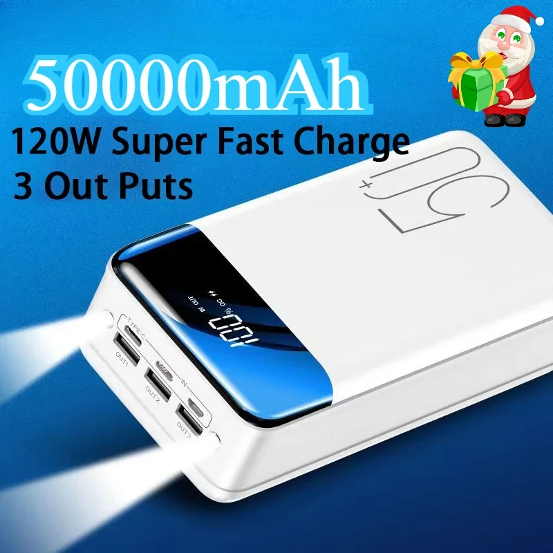 

50000mAh Wireless Power Bank 120W Fast Charge Portable Three Outputs Large Capacity Power Bank For Iphone Huawei Samsung