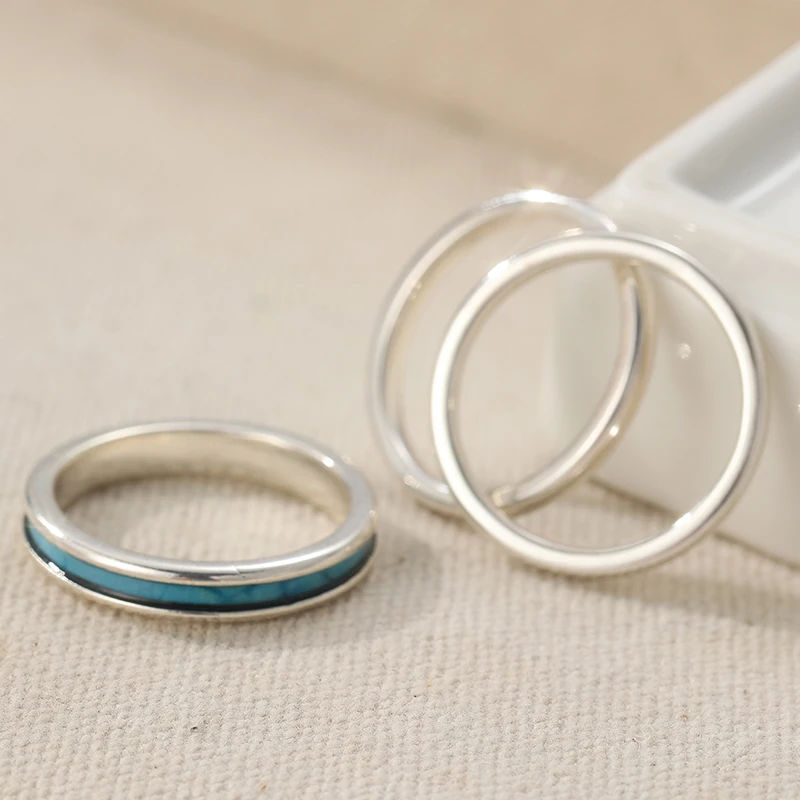 Vintage handgeschnitztes Damen-Ringset aus silberfarbenem Metall für den täglichen Gebrauch, Partyschmuck, Jubiläumsgeschenk. – Detail 1