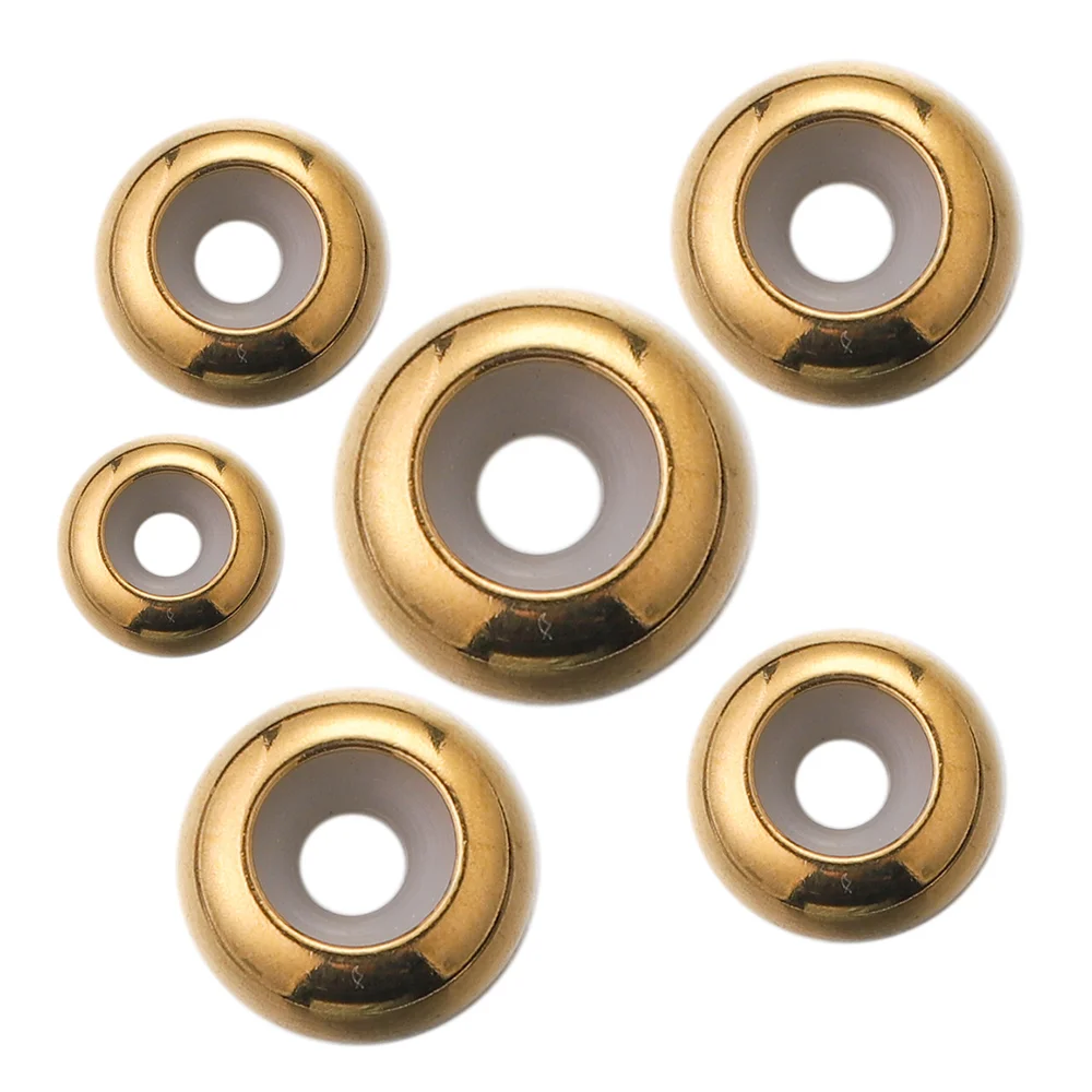 10pcs Gold Plated Stainless Steel European Round Stopper Clip Silicone Rubber Smooth Spacer Bead Fit Bracelet Bangle DIY Jewelry