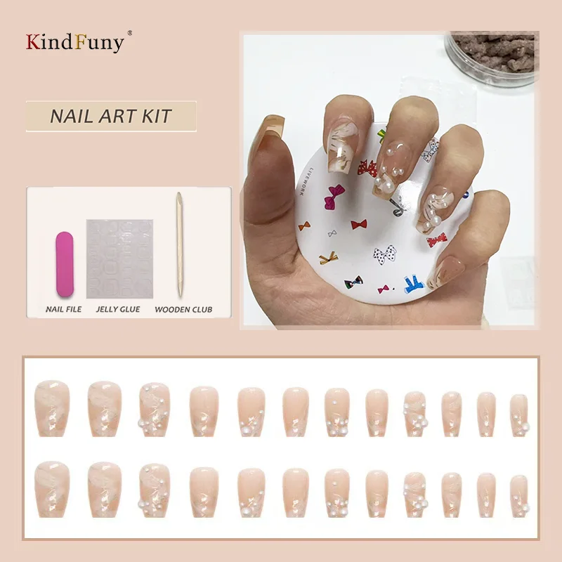 

24pcs Fake Nails Patches Glitter Nude Press on Nails Women Wearable Nail Art Stickers Full Finished False Nail