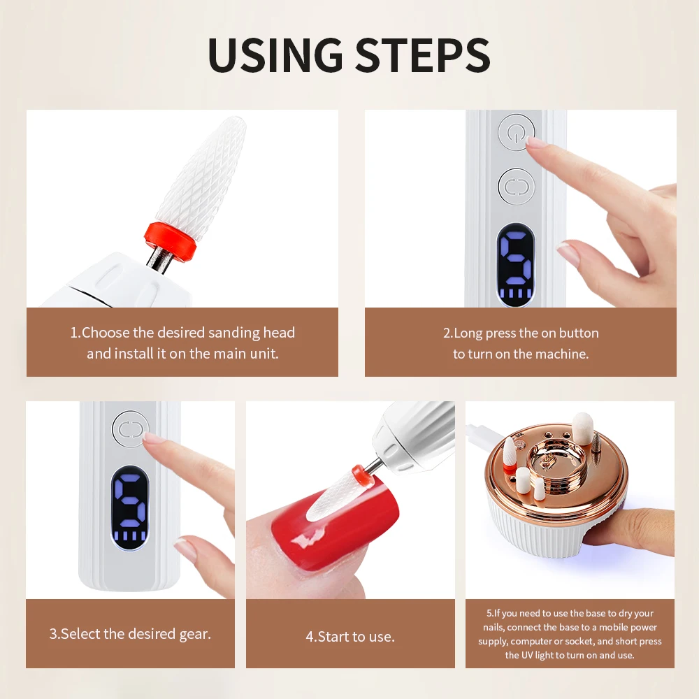 18000RPM 전문가용 무선 전동 네일 드릴 키트 (UV 램프 & 충전 거치대 포함, 5단 속도 조절, 살롱 및 가정용 매니큐어)