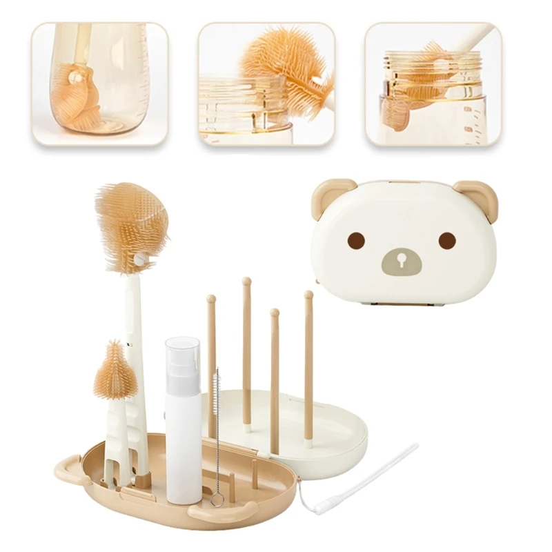 

Baby Bottle Cleaner Brush Set Travel Size Drying Racks Silicone Cleaning Nipple Straw Cleaner Kit Soap Dispenser Organizer Case