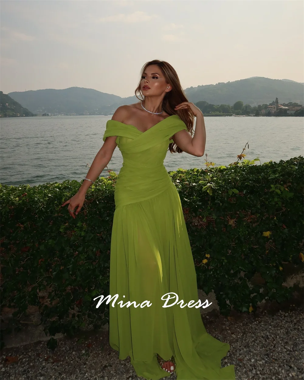 Mina Abendkleider aus Spitze für besondere Anlässe, maßgeschneidertes Ballkleid mit Falten, die den Boden wischen, elegante Partykleider 2025, Gala