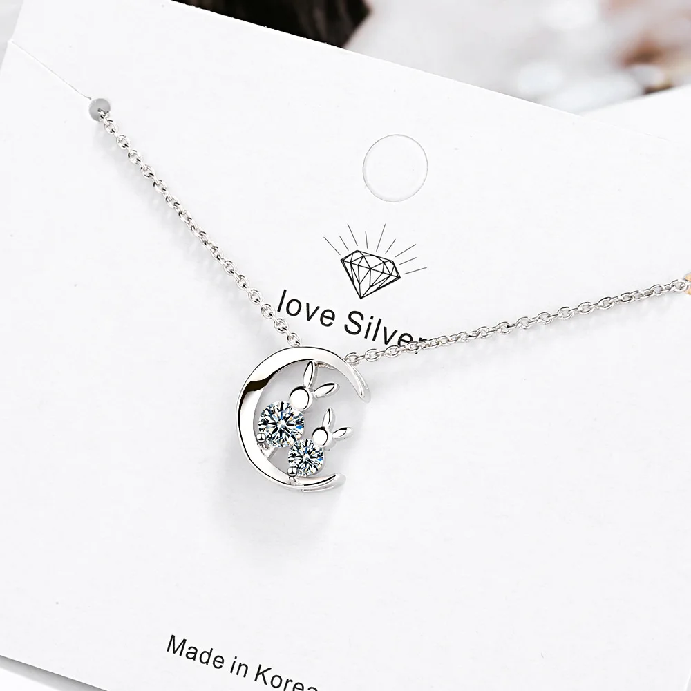 

925 Sterling Silver Rabbit Zircon Moon Pendants Necklaces For Women Luxury Jewelry Wholesale Freeshiping Items Argent 925