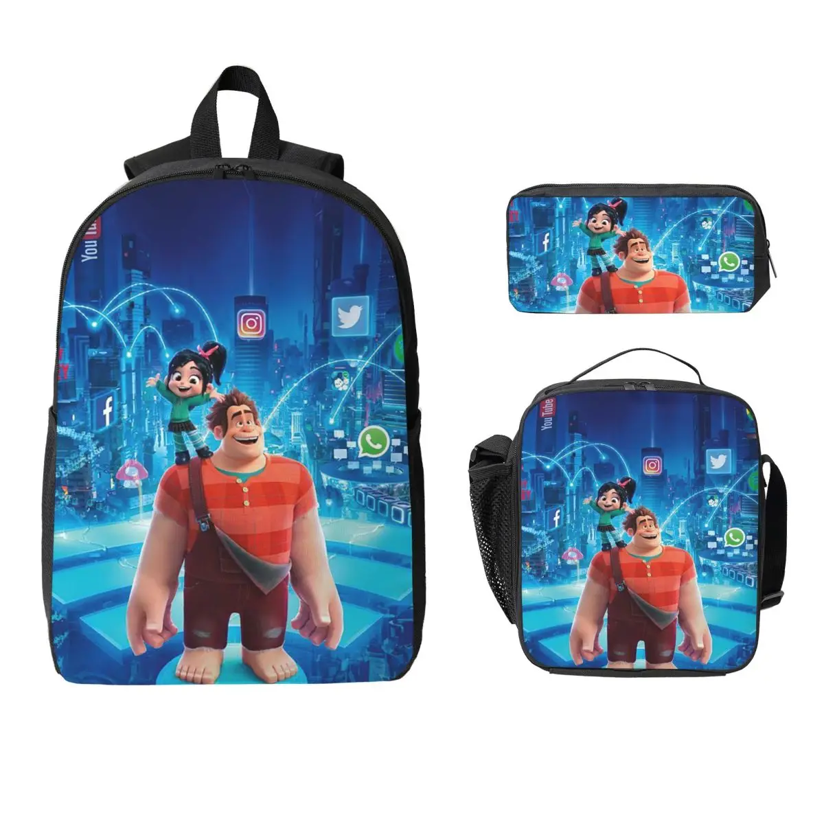 

Shorts Wreck-It Ralph Backpack Student Boys Girls BookBag School Bag Computer Shoulder Bags 3ps Insulated Lunch Bag Pencil Case