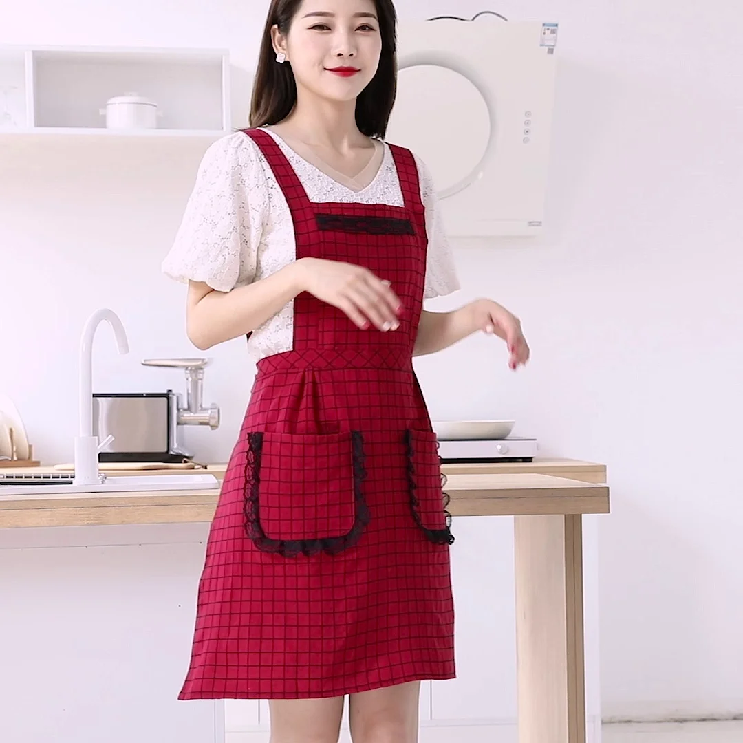 

New double-layer apron women's home kitchen waterproof and oil-proof lace breathable overalls adult lady cute pinafore