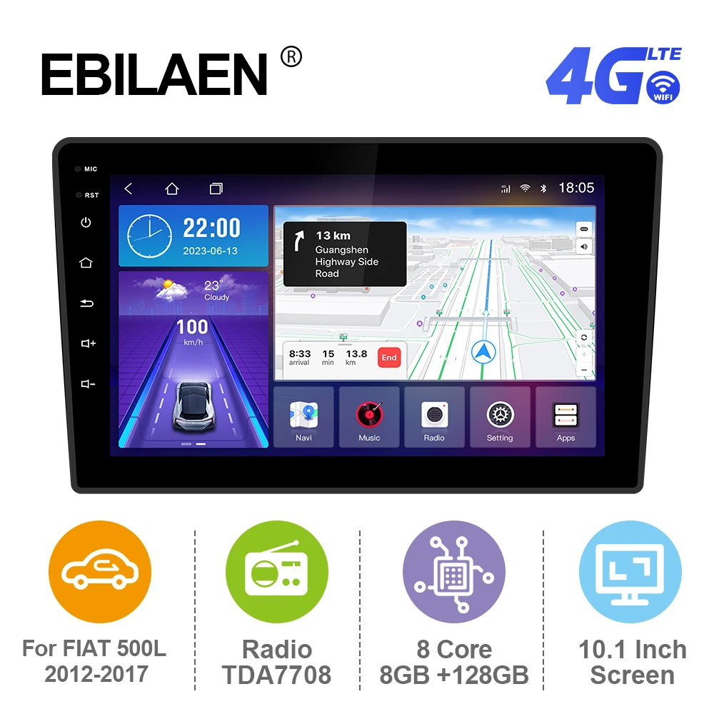 

EBILAEN Android 12 Car Radio For Fiat 500L 2012-2017 2DIN Multimedia Player GPS RDS Carplay Autoradio Mirror Link 4G BT FM