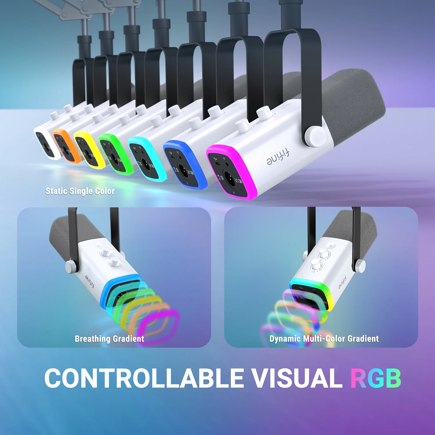 FIFINE USB/XLR 게임용 마이크 키트(헤드폰 잭/RGB/붐 암 포함), PC PS5/4 믹서 AmpliGame White-AM8TW용 다이나믹 마이크 세트 썸네일 5