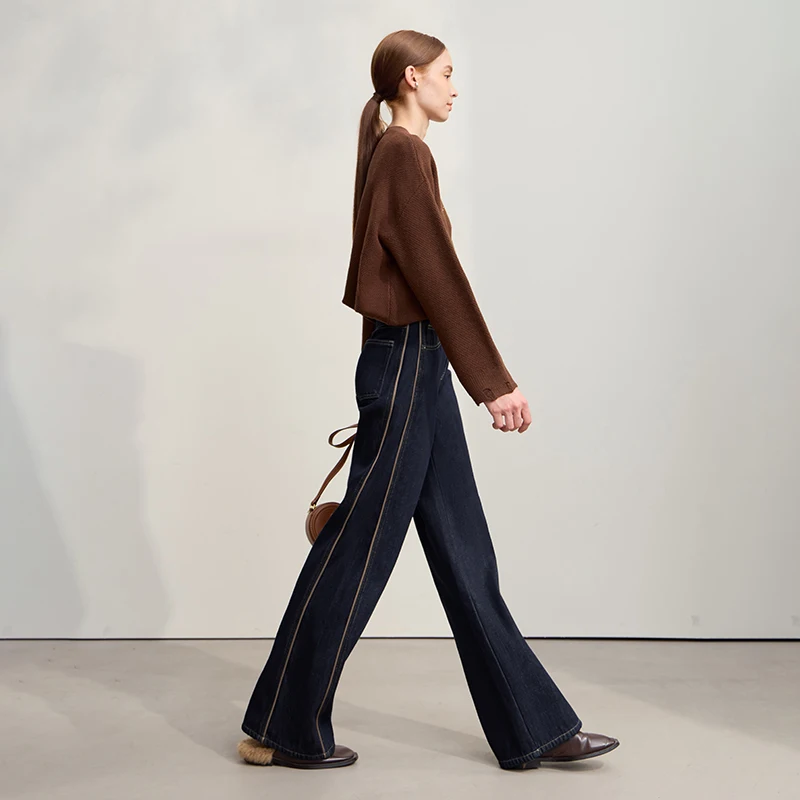 Amii الجينز السراويل للمرأة 2025 شتاء جديد القطن الدافئة المتوسطة ومنخفضة الخصر السراويل واسعة الساق فضفاض سراويل جينز النساء 12544157