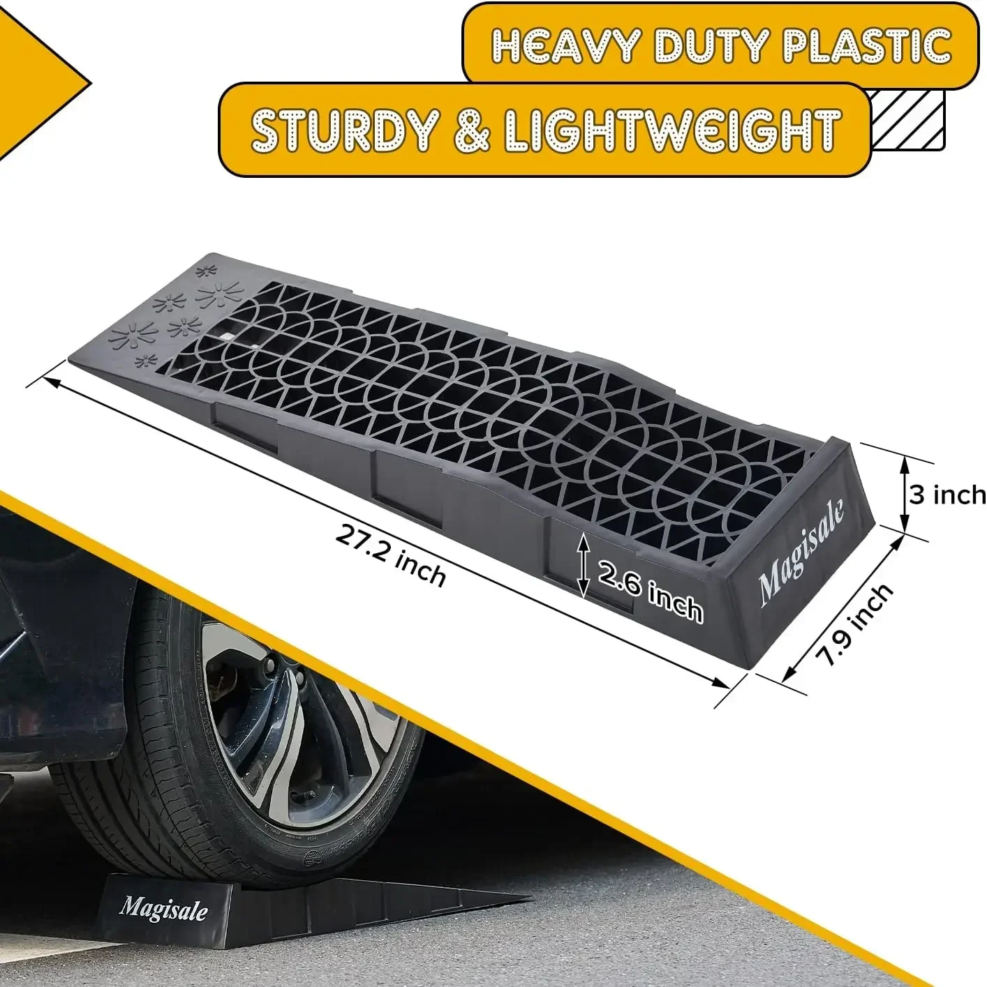 Magisale Low Profile Plastic Car Service Ramps 6 Ton Heavy Duty Truck Vehicle Ramps for Oil Changes& Maintenance- 4 Pack