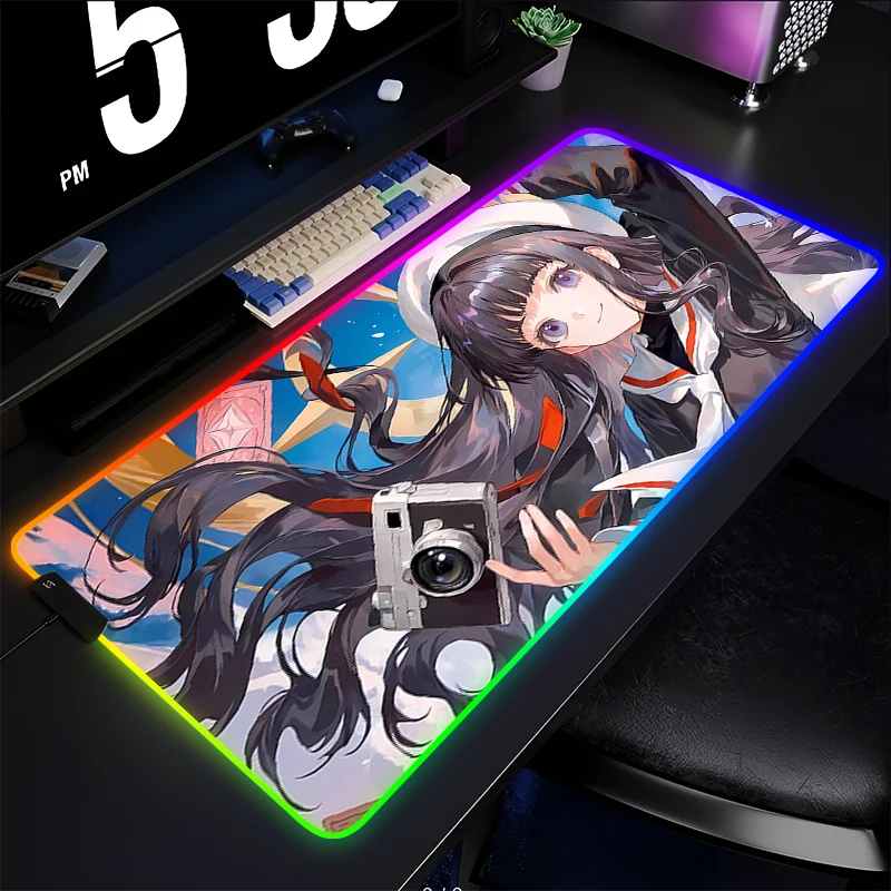 Mouse Pad RGB PC Speed For E-sports Players Laptop Computer Card Captor Sakura Keyboard Pad LED Desktop Mat Anime Girl Mousepad