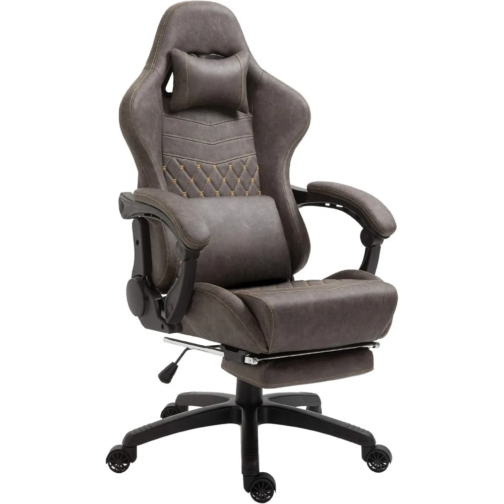 Gaming Chairs Office Desk Chair with Massage Lumbar Support, Vintage Style Task Chair PU Leather High Back Gamer Chair