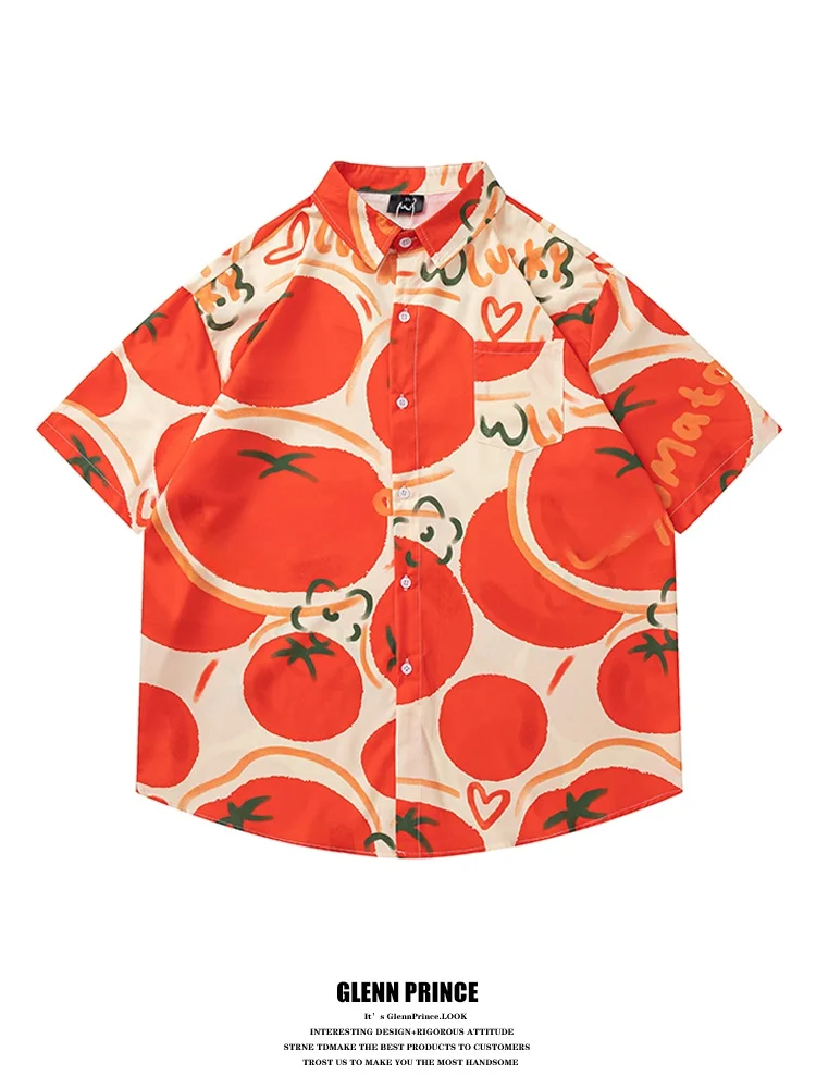 

GPstudio Japanese Retro ato Print ort Sve Men's irt Summer New Hawaii Couple Floral irt Loose Fit Youth Faion