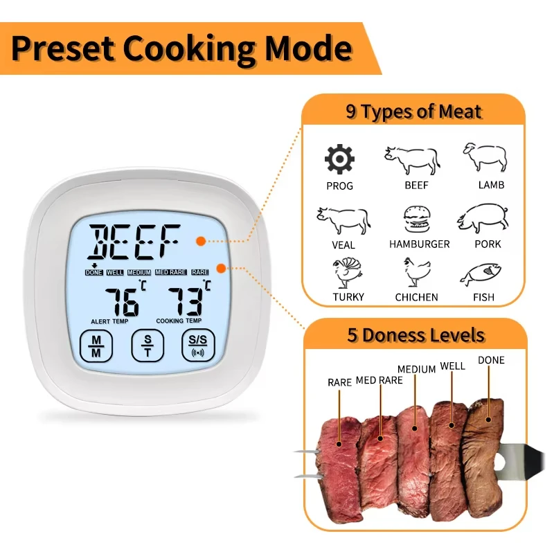 

Meat Thermometer Digital BBQ Temperature Meter Kitchen Stainless Meat Probe Thermomter for Oven Grill