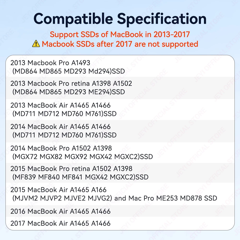 JEYI Per MacBook Air/Pro 2013-2017 Custodia per disco rigido in alluminio SSD (20 Gbps) Supporto Plug and Play senza driver 4 TB
