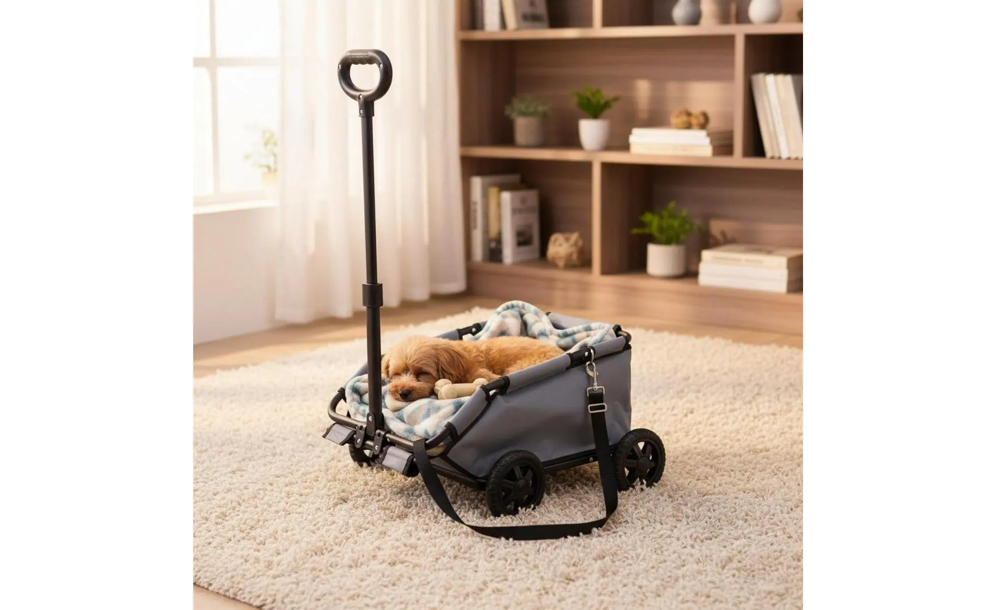 Lightweight Pet Pull Wagon Portable Foldable Pet Trolley 4-Wheel Dog Wagon Adjustable Handle Foldable Dog Carrier for Trip