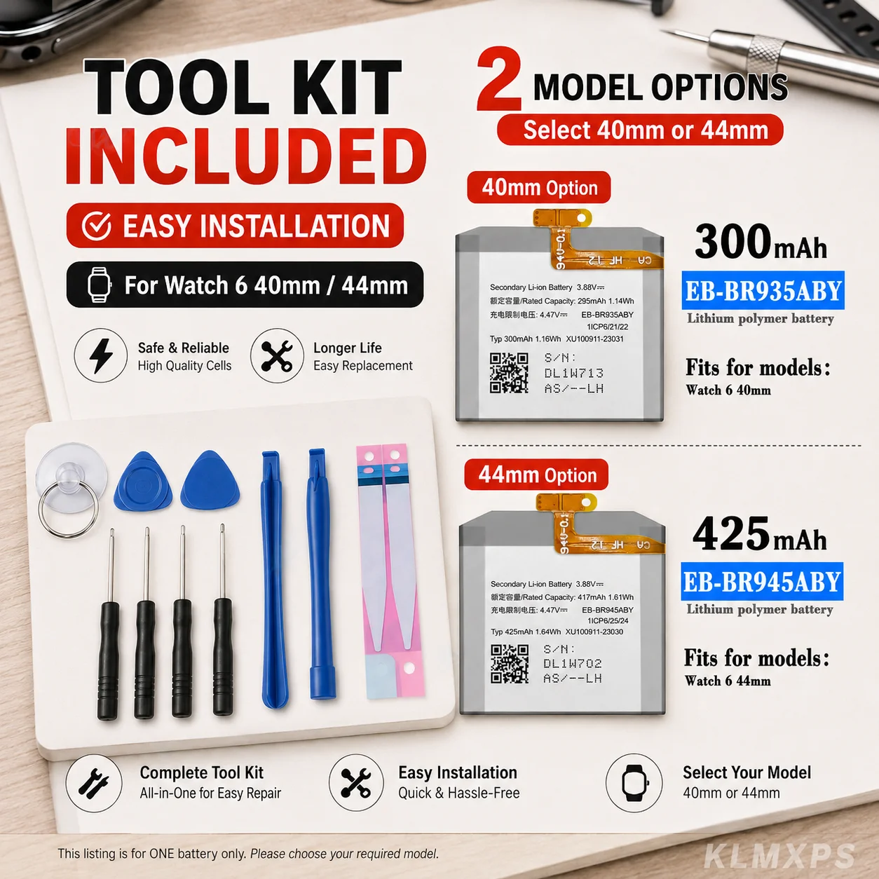 EB-BR935ABY EB-BR945ABY High Quality Battery For Samsung Galaxy Watch 6 40mm 44mm SM-R930 SM-R935 Smart Watch + Tool Kit image 5