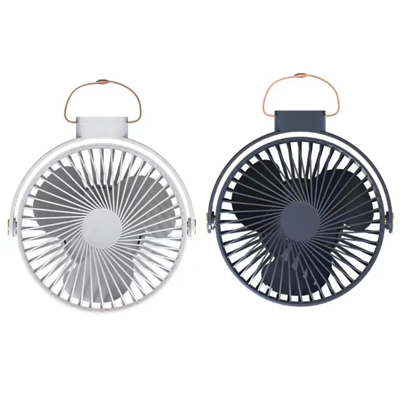 

2024 New USB Rechargeable 4000mAh Desk Hanging Fan with LED Lantern 3 Speed Ceiling Timing Fan for Camping Tent Outdoor School