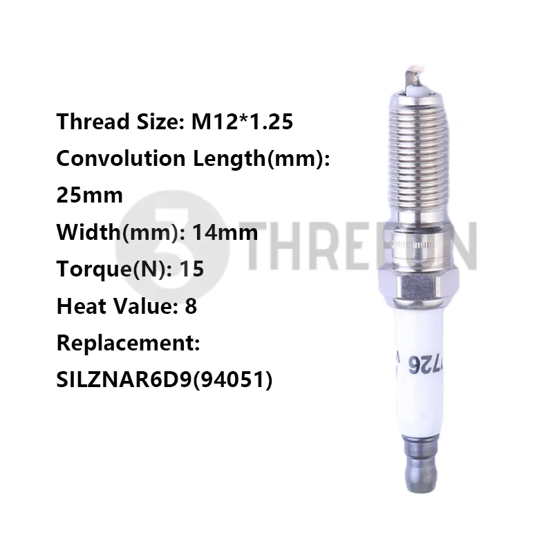 

THREEON 1/4/6pc VQ8RTAI-T(7726) Iridium Spark Plug For Buick Lacrosse Chevrolet Malibu Cruze Replace SILZNAR6D9(94051) M12*1.25