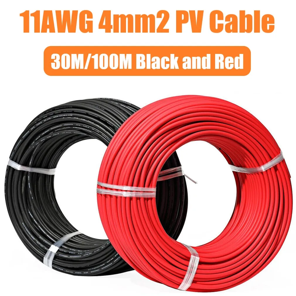 PowMr 4 mm2 câble photovoltaïque 30 M 100 M connexion PV câble d'extension de panneau solaire noir et rouge fil solaire 11AWG pour fil de cuivre