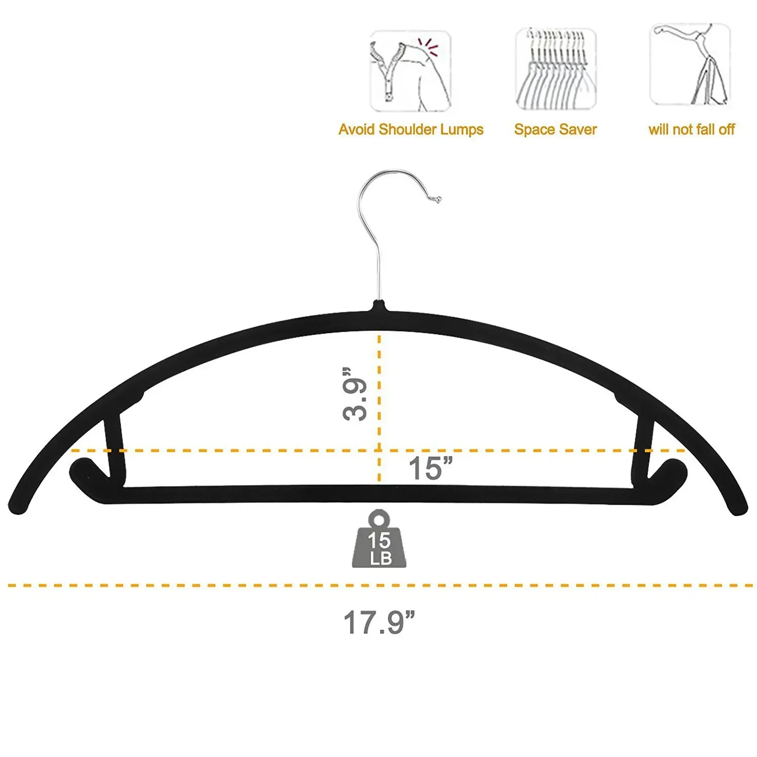 45CM wardrobe semi-circular arc flocking hanger, non-slip hanger, anti-shoulder anti-drum bag, plush oval clothes support.