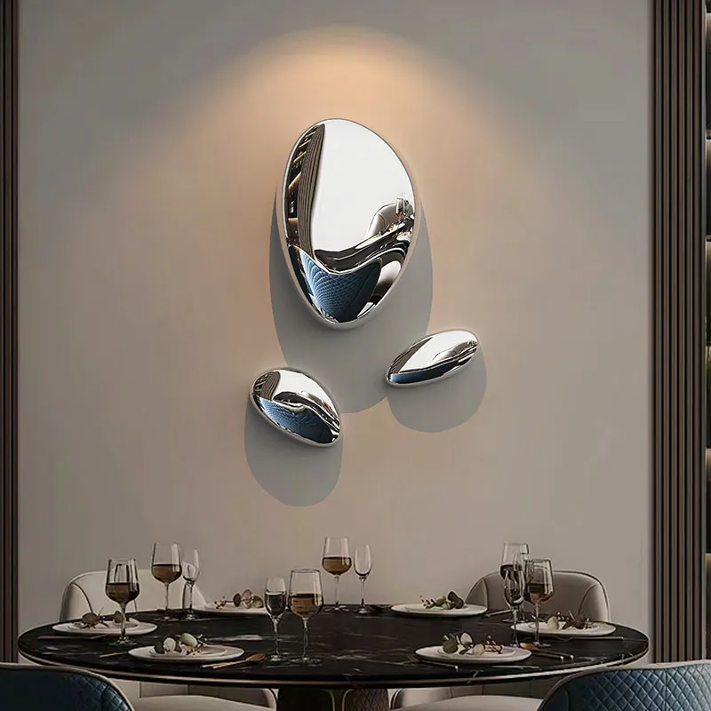 Modern hotel light luxury imitation stainless steel pebble wall decoration European creative water drop wall