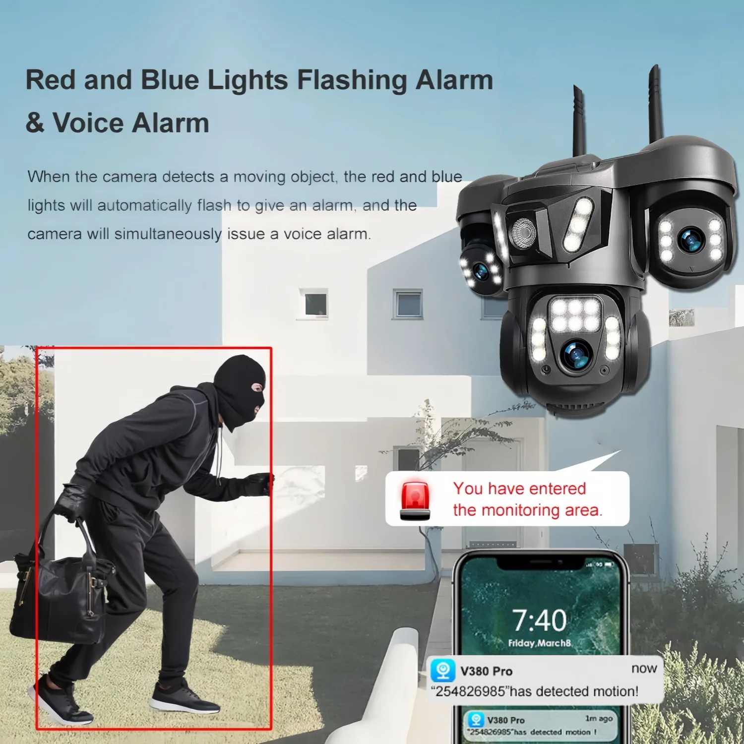 15MP ثلاثة عدسة واي فاي كاميرا IP في الهواء الطلق AI كشف الإنسان شاشة فيديو IP66 مقاوم للماء ثلاثة شاشة كاميرات المراقبة المنزلية