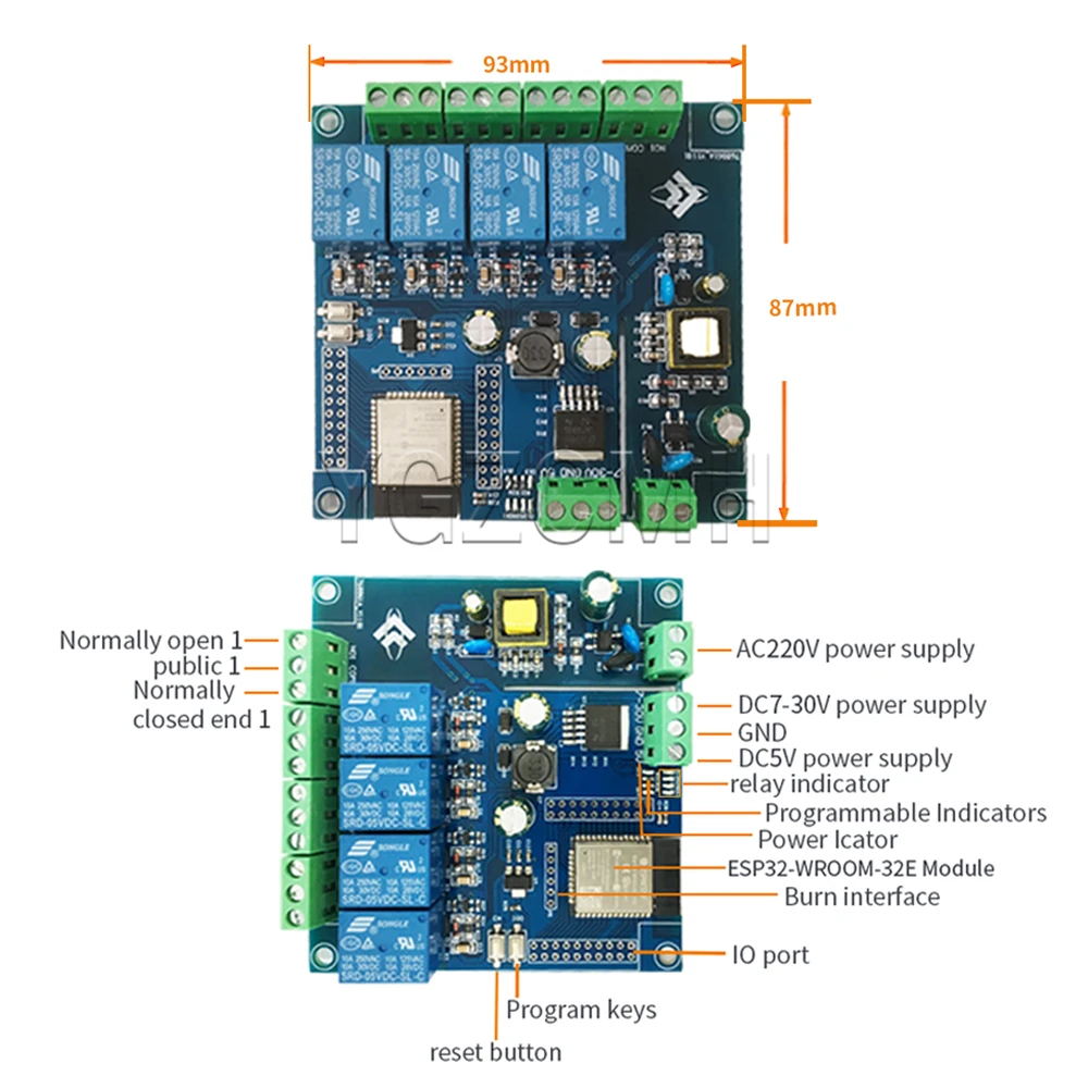 ESP32 4 قناة وحدة التتابع التيار المتناوب/تيار مستمر واي فاي بلوتوث بليه أربع قنوات التتابع ESP32-WROOM مجلس التنمية