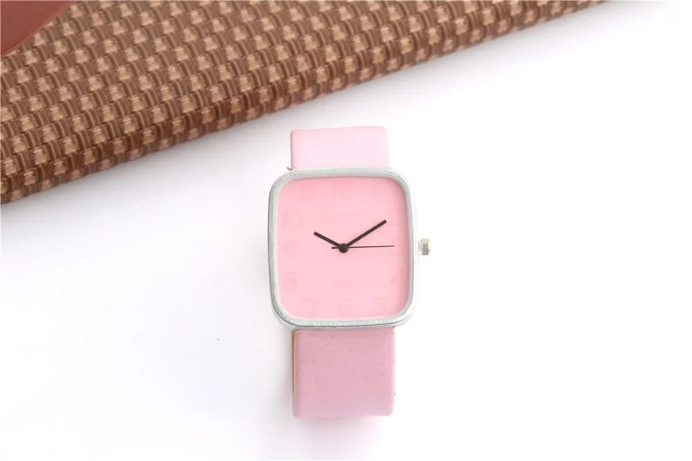 Novo bonito rosa meninas relógios mulher pulseira de couro quartzo quadrado relógios moda senhoras relógio de pulso montre enfant relogio feminino