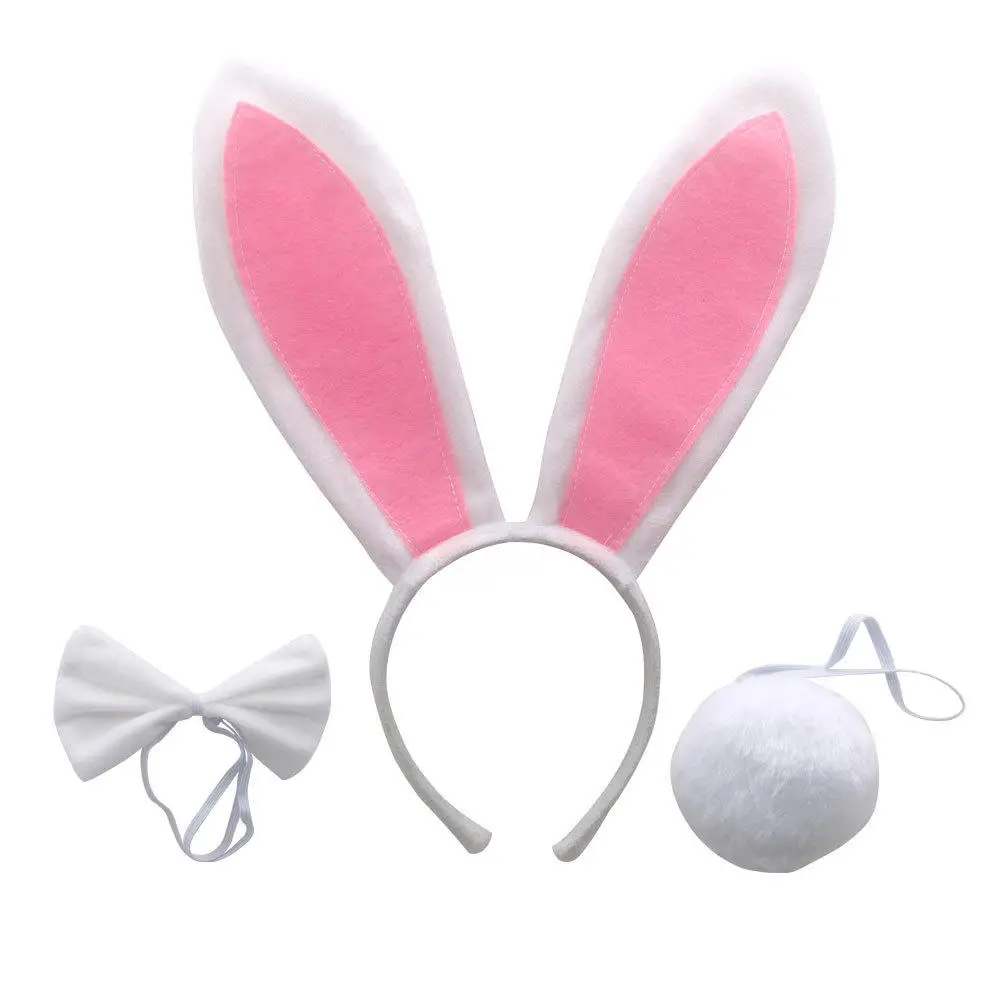 Rabbit Ears Headband Easter Party Decoration Kids Adult Bunny Ears Bow Ties Tail Set Cosplay Costume Girls Hair Accessories