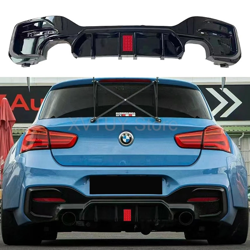 

Rear Diffuser Lip Bumper with Lamp for BMW 1Series F20 2010-2015 Black Auto Back Spoiler Exterior Bumpers Accessory Modification
