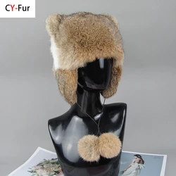 2024 Women Real Natural Rabbit Hat Winter Rabbit Fur Caps Female Warm Snow Caps Ladies Thicken Fur Hats Beanies Cap Fashion