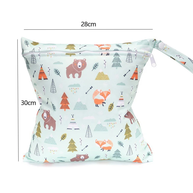 Baby Diaper Storage Bag 30X28cm Waterproof Single Zipper Storage Bag Cartoon Pattern Baby Portable Travel Cart Stroke Handbag