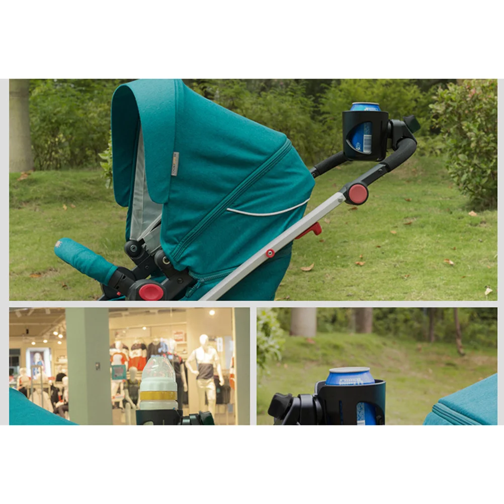 Stroller Bottle Holder 360 Degree Rotation Design Multifunctional Use for Bicycles Baby Strollers Lightweight Black