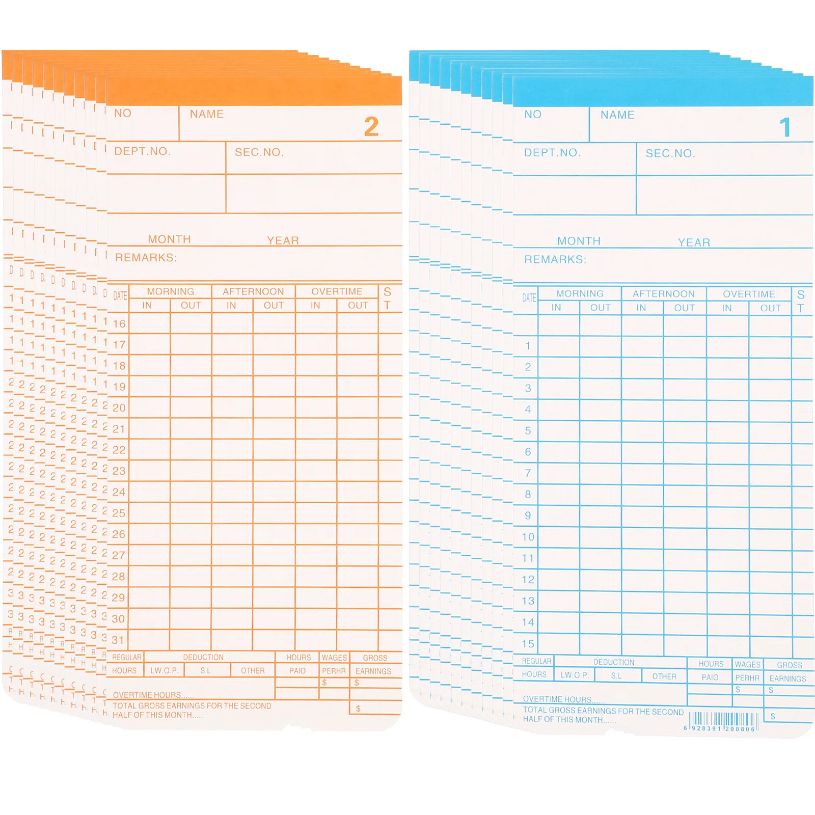 1 conjunto de cartões de tempo de dupla face em inglês, papel de atendimento, uso de escritório, folhas de tempo, cartões de rastreamento de funcionários, material de escritório