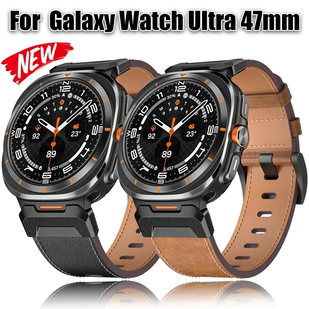 

Поп для Samsung Watch Galaxy Watch 7Ultra Простой кожаный ремешок для Galaxy Watch 7Ultra 47 мм кожаный ремешок Сменный ремешок на запястье
