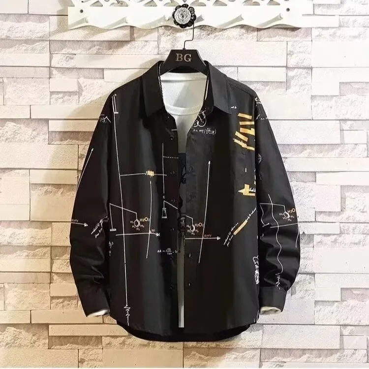 

Мужская свободная повседневная верхняя одежда с принтом, модный топ из смесового полиэстера и хлопка, осенняя одежда, квадратный воротник