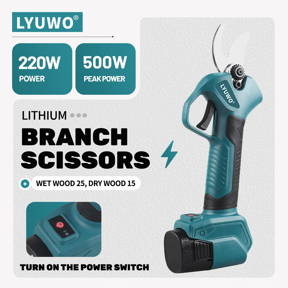 LYUWO 16.8V Cordless Electric Pruning Shears with Brushless Motor,  Rechargeable Lithium Battery, SK5 Steel Blade Garden Branch