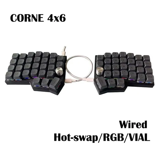 Diseño Corne 4 × 6 2 perillas Ergonomía dividida Teclado mecánico MX intercambiable en caliente con cable South RGB VIAL programable