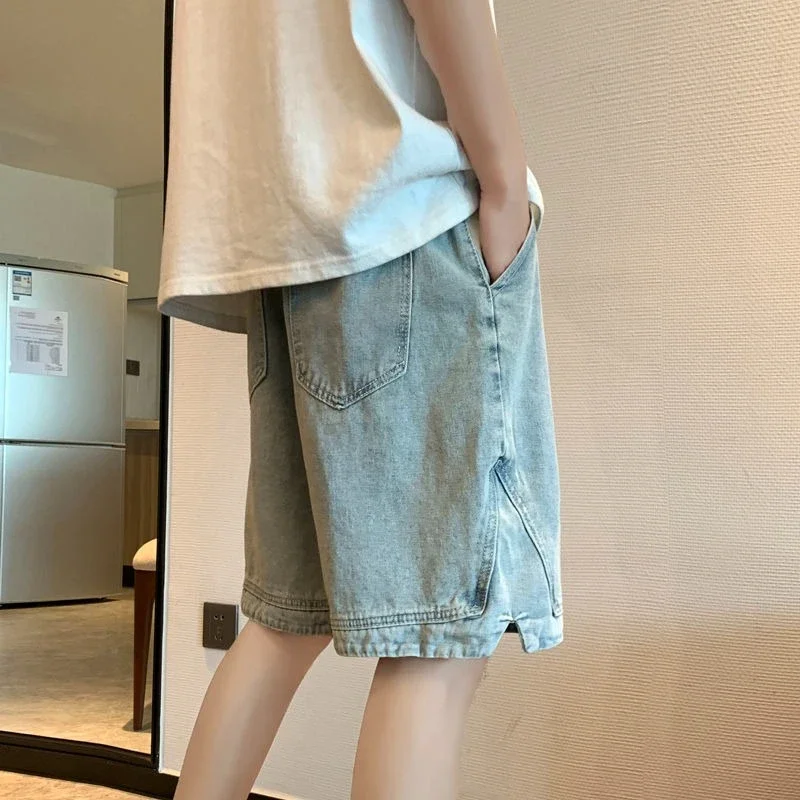 Wide Loose with Pockets Baggy Long Men's Short Jeans Pants Bermuda Half Male Denim Shorts Summer Vintage Sale Distressed Cowboy