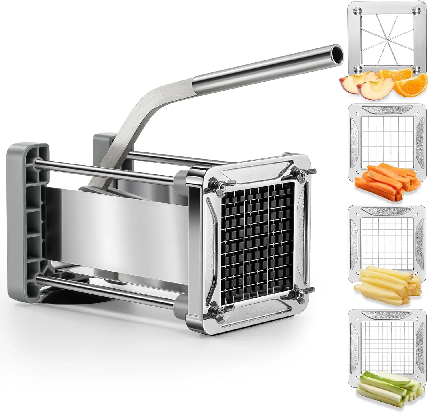 

Stainless Steel Potato Cutter with 4 Blades for Fries, Wedges, Carrots and Apples
